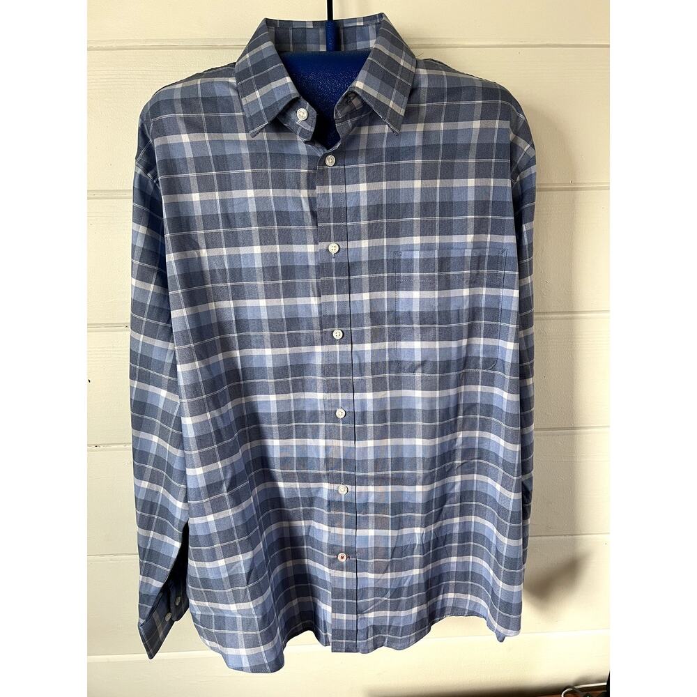 Tommy Hilfiger Men's Blue Plaid Stretch Regular Long Sleeve Button Down‎ Shirt